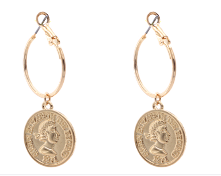 Vintage Medusa Coin Portrait Pendant Drop Dangle Earring