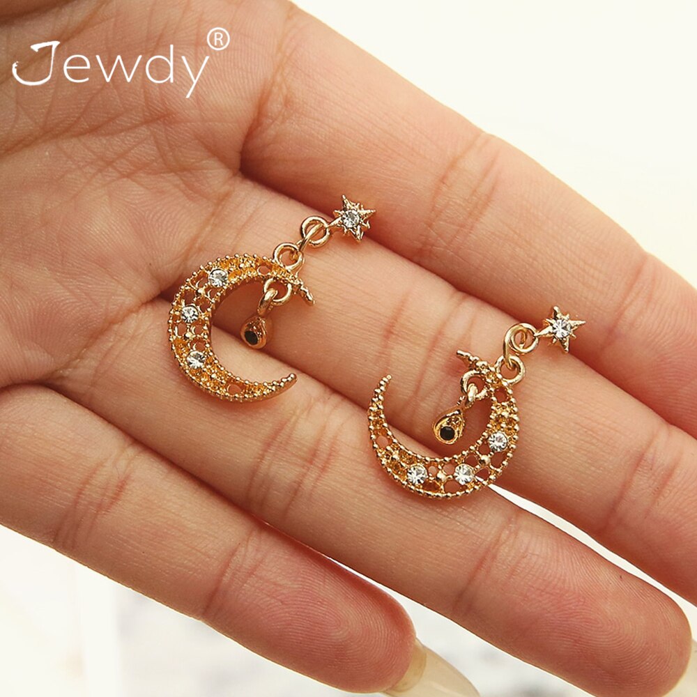 Cubic Zirconia Crystal Moon Star Earrings