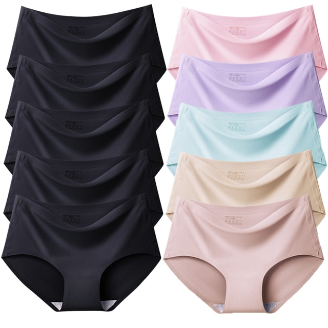 10PCS/Set Women Panties Solid Seamless Underwear Plus Size Comfortable Briefs Silk Satin Lingerie Health Underpants