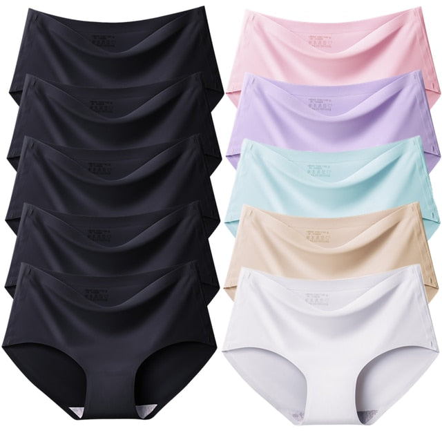 10PCS/Set Women Panties Solid Seamless Underwear Plus Size Comfortable Briefs Silk Satin Lingerie Health Underpants