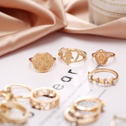 15 Pcs/set Vintage Hearts Fatima Hands Cross Crown Fashion Ring