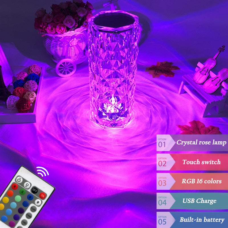 LED Rose Crystal Diamond Night Light